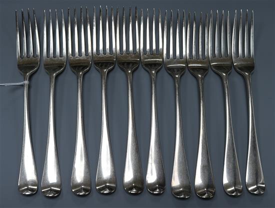 A set of ten George III silver Hanoverian pattern table forks